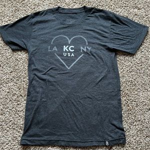 XS Grey LA->KC->NY heart tshirt